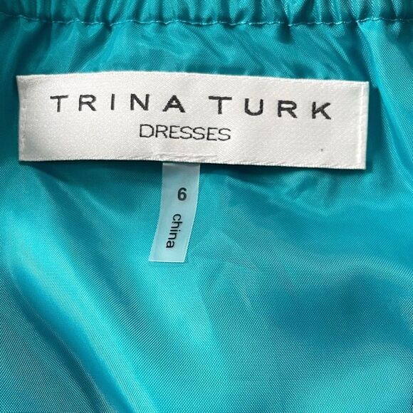 Trina Turk Silk Turquoise Gold Studded Halter Dress Size 6 - Picture 5 of 7